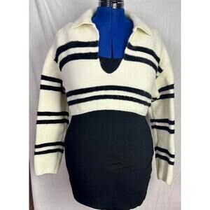 Priceless Stripe Sweater Cream & Black Collared Knit Soft Grunge Coquette Crop